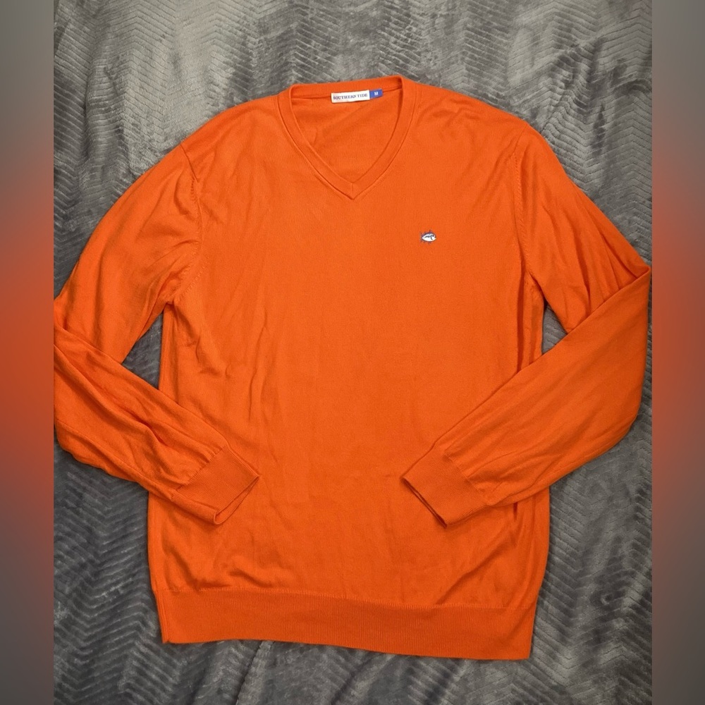 Men’s Southern Tide Pima Cotton V-Neck Sweater Orange Medium